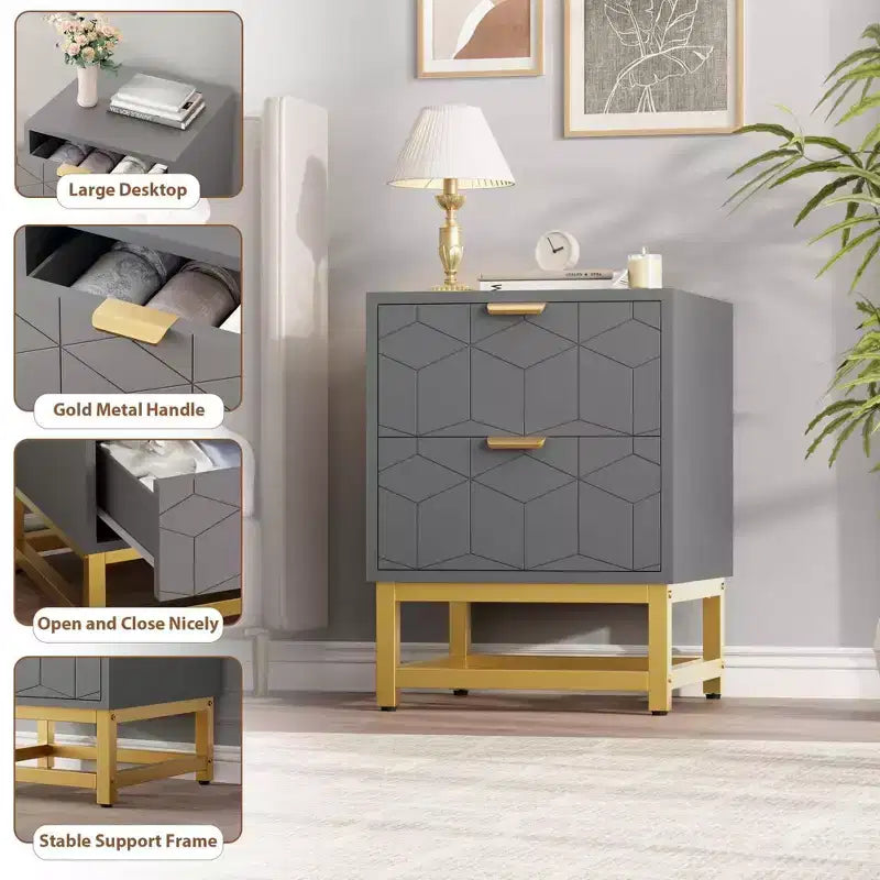 Cassettiera Coolmee a 2 cassetti, Comodino Piccolo con Cassetti, Comodino Moderno per Camera da Letto, Tavolino Laterale con Cassetto per Soggiorno, Corridoio, Ingresso