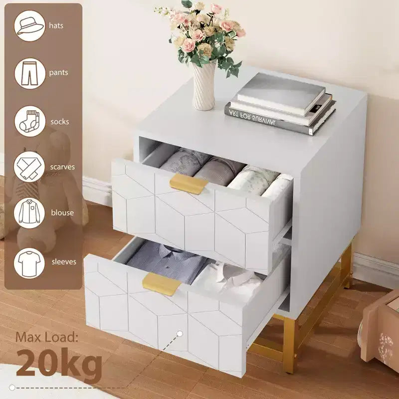 Cassettiera Coolmee a 2 cassetti, Comodino Piccolo con Cassetti, Comodino Moderno per Camera da Letto, Tavolino Laterale con Cassetto per Soggiorno, Corridoio, Ingresso