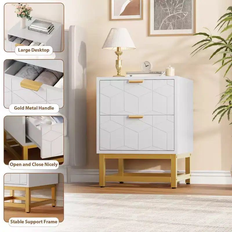 Cassettiera Coolmee a 2 cassetti, Comodino Piccolo con Cassetti, Comodino Moderno per Camera da Letto, Tavolino Laterale con Cassetto per Soggiorno, Corridoio, Ingresso
