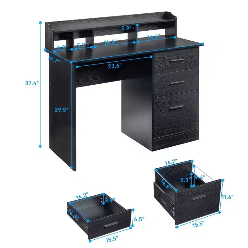 Scrivania rettangolare per computer Karl Home da 43,31 pollici con libreria superiore