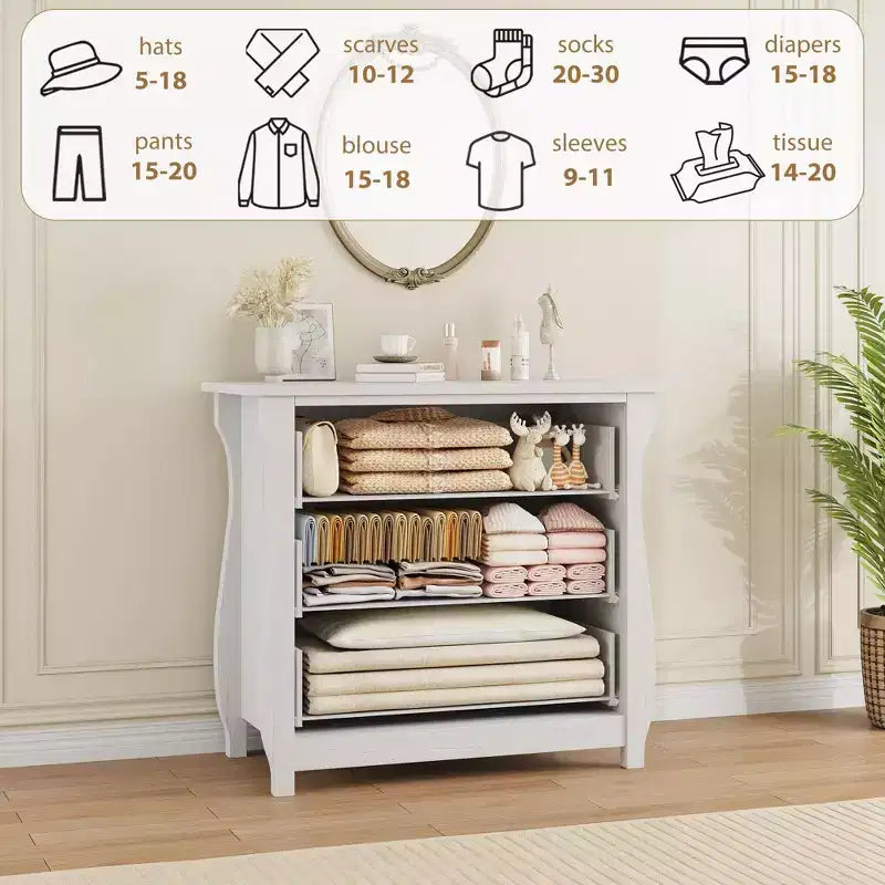 Comò a 3 cassetti per camera da letto, Comò alto 74,4 cm con cassetti portaoggetti indipendenti, Cassettiera in legno per soggiorno, camera da letto, ingresso