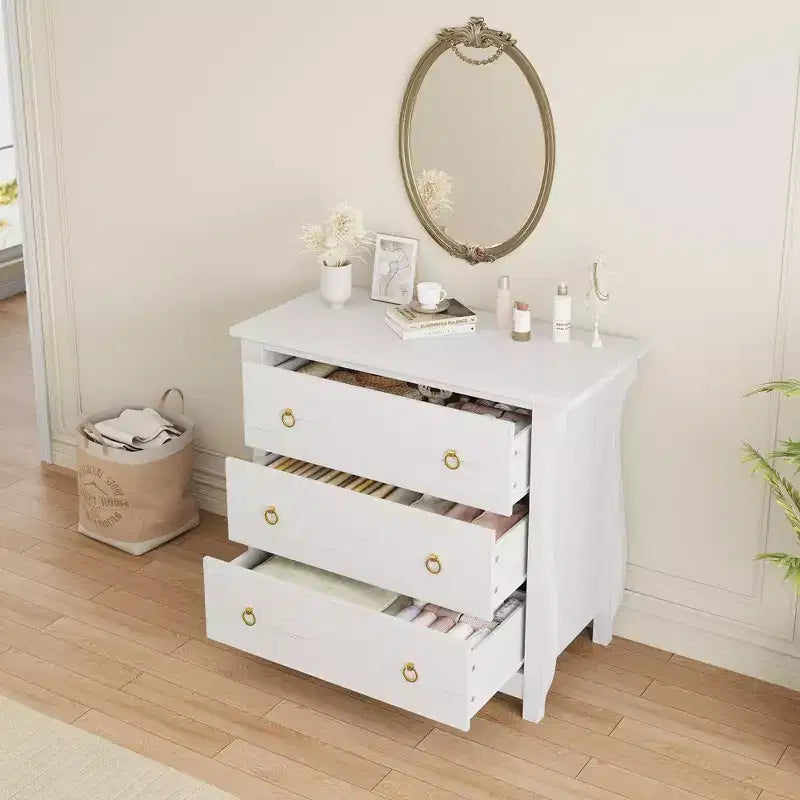 Comò a 3 cassetti per camera da letto, Comò alto 74,4 cm con cassetti portaoggetti indipendenti, Cassettiera in legno per soggiorno, camera da letto, ingresso