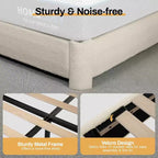 Dyonery Boucle Girolamo Letto, Moderno Girolamo Letto Color Crema con Testiera, Angoli Morbidi Arrotondati, Nessuna Rete a Molle Necessaria, Testiera Regolabile, Facile Montaggio