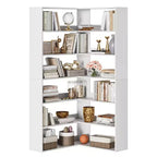 Libreria angolare a 6 ripiani a L "Tall Farmhouse" da 71", libreria moderna in legno con scaffali aperti per soggiorno e ufficio