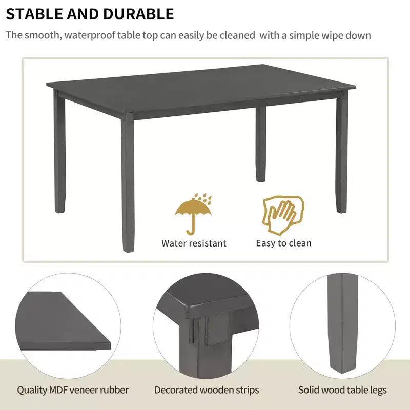 Set da pranzo da 6 pezzi con panca, stile rustico, per 6 persone, tavolo rettangolare in legno e 4 sedie imbottite