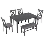 Set da pranzo da 6 pezzi con panca, stile rustico, per 6 persone, tavolo rettangolare in legno e 4 sedie imbottite