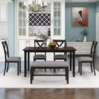 Set da pranzo da 6 pezzi con panca, stile rustico, per 6 persone, tavolo rettangolare in legno e 4 sedie imbottite