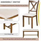 Set da pranzo da 6 pezzi con panca, stile rustico, per 6 persone, tavolo rettangolare in legno e 4 sedie imbottite