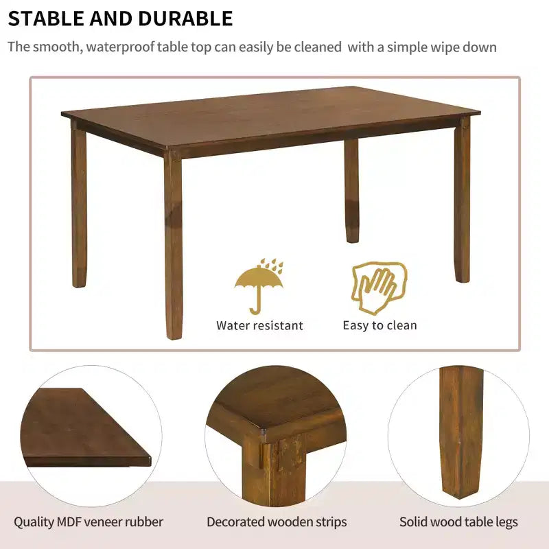 Set da pranzo da 6 pezzi con panca, stile rustico, per 6 persone, tavolo rettangolare in legno e 4 sedie imbottite