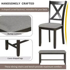 Set da pranzo da 6 pezzi con panca, stile rustico, per 6 persone, tavolo rettangolare in legno e 4 sedie imbottite