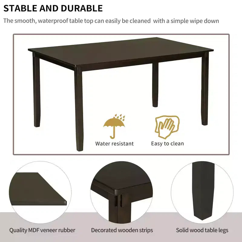Set da pranzo da 6 pezzi con panca, stile rustico, per 6 persone, tavolo rettangolare in legno e 4 sedie imbottite