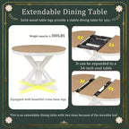 Set Tavolo da Pranzo Allungabile per 4, Tavolo Rotondo in Legno con 4 Sedie Imbottite per Cucina