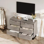 Comò a 6 cassetti per camera da letto, Comò largo 120 cm, Cassettiera verticale indipendente con ripiani, Armadio contenitore in legno per soggiorno, corridoio