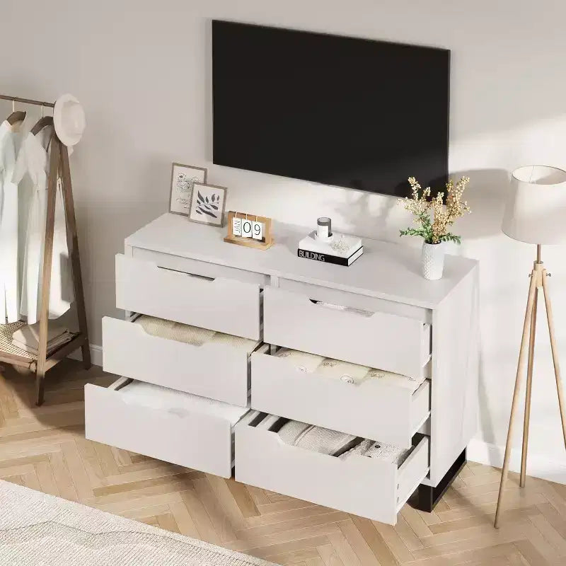 Comò a 6 cassetti per camera da letto, Comò largo 120 cm, Cassettiera verticale indipendente con ripiani, Armadio contenitore in legno per soggiorno, corridoio