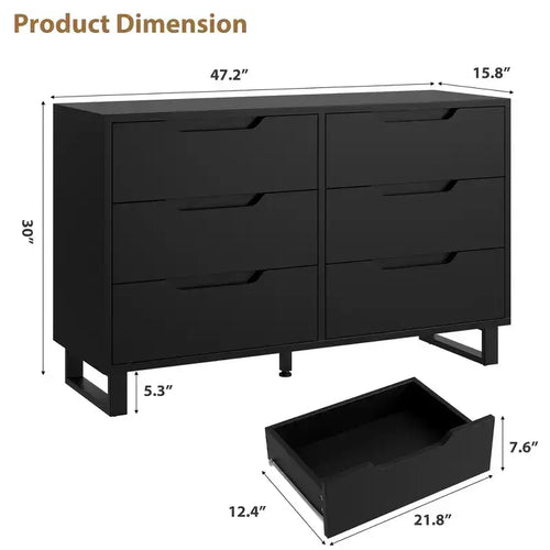 Commode à 6 tiroirs pour chambre, commode de 120 cm de large, meuble de rangement vertical autoportant avec rangement, commode de rangement en bois pour salon, couloir