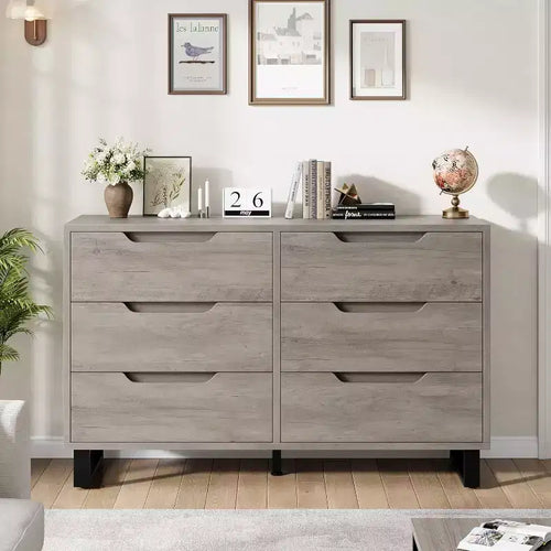 6 Dresser for Bedroom, 47.2 Wide Dresser, Freestanding Vertical Drawer Cabinet with Storage, Wooden Closet Storage Chest for Living Room, Hallway