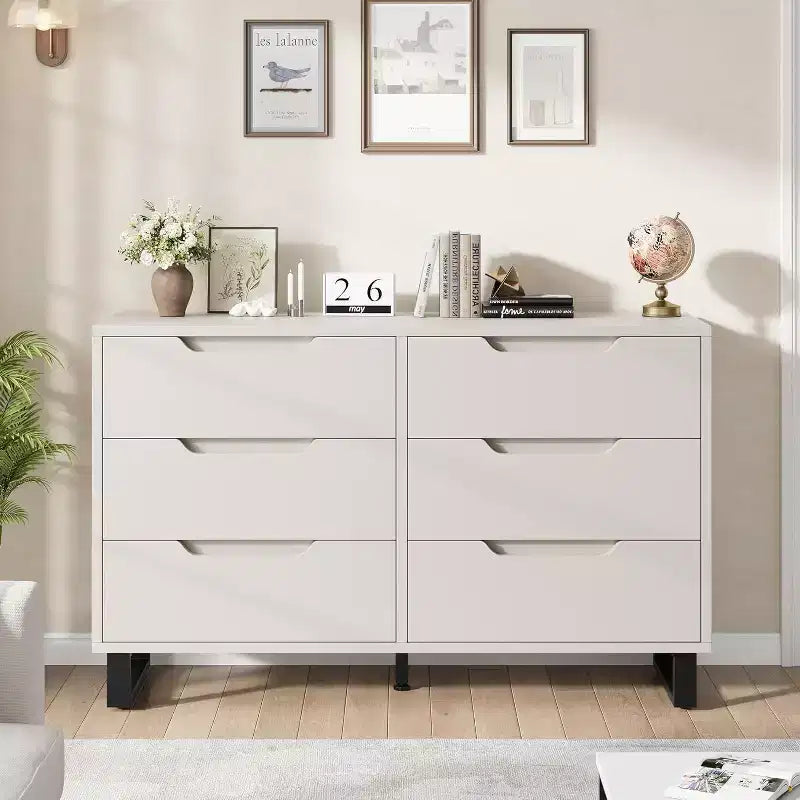 Comò a 6 cassetti per camera da letto, Comò largo 120 cm, Cassettiera verticale indipendente con ripiani, Armadio contenitore in legno per soggiorno, corridoio