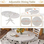 Set tavolo da pranzo rotondo allungabile per 4 persone, set da pranzo stile rustico e 4 sedie imbottite