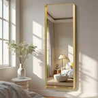 Specchio a figura intera rettangolare arrotondato in lega di alluminio color oro 71x28 pollici (specchio profondo - senza staffa)