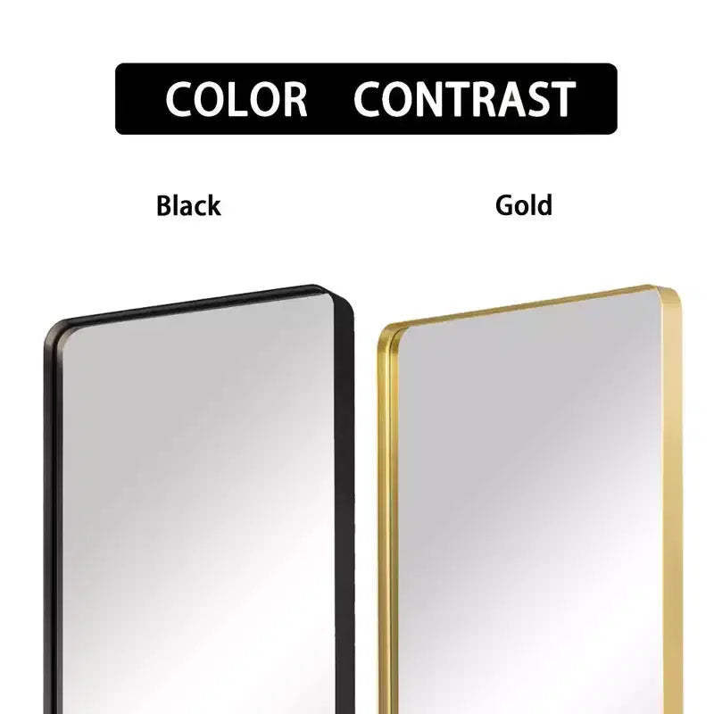 Specchio a figura intera rettangolare arrotondato in lega di alluminio color oro 71x28 pollici (specchio profondo - senza staffa)