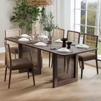 PexFix 79 x 33,5 Table de salle à manger de cuisine de ferme Table de cuisine carrée en noyer avec pieds en rotin tressé pour cuisine, bar, salon