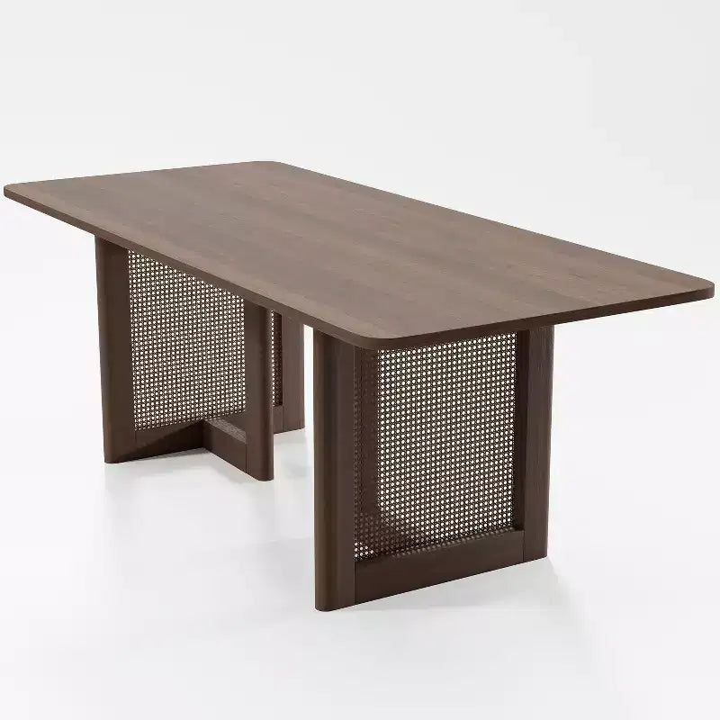 PexFix 79 x 33,5 Table de salle à manger de cuisine de ferme Table de cuisine carrée en noyer avec pieds en rotin tressé pour cuisine, bar, salon