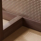 PexFix 79 x 33,5 Table de salle à manger de cuisine de ferme Table de cuisine carrée en noyer avec pieds en rotin tressé pour cuisine, bar, salon