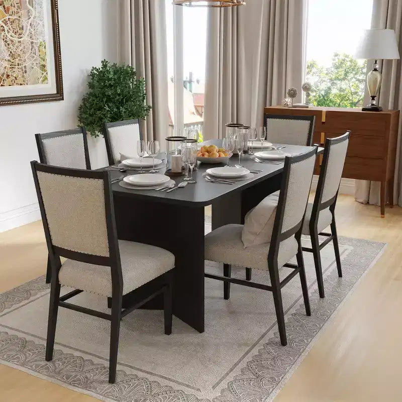 PexFix 67 x 33,5 Tavolo da pranzo in legno massello stile rustico con gambe a V e piano quadrato in legno per sale da pranzo moderne e riunioni di famiglia Nero