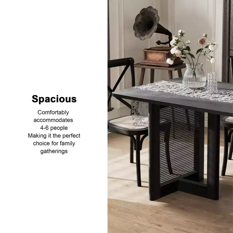 PexFix 67 x 33,5 Tavolo da pranzo in legno massello stile rustico con gambe a V e piano quadrato in legno per sale da pranzo moderne e riunioni di famiglia Nero