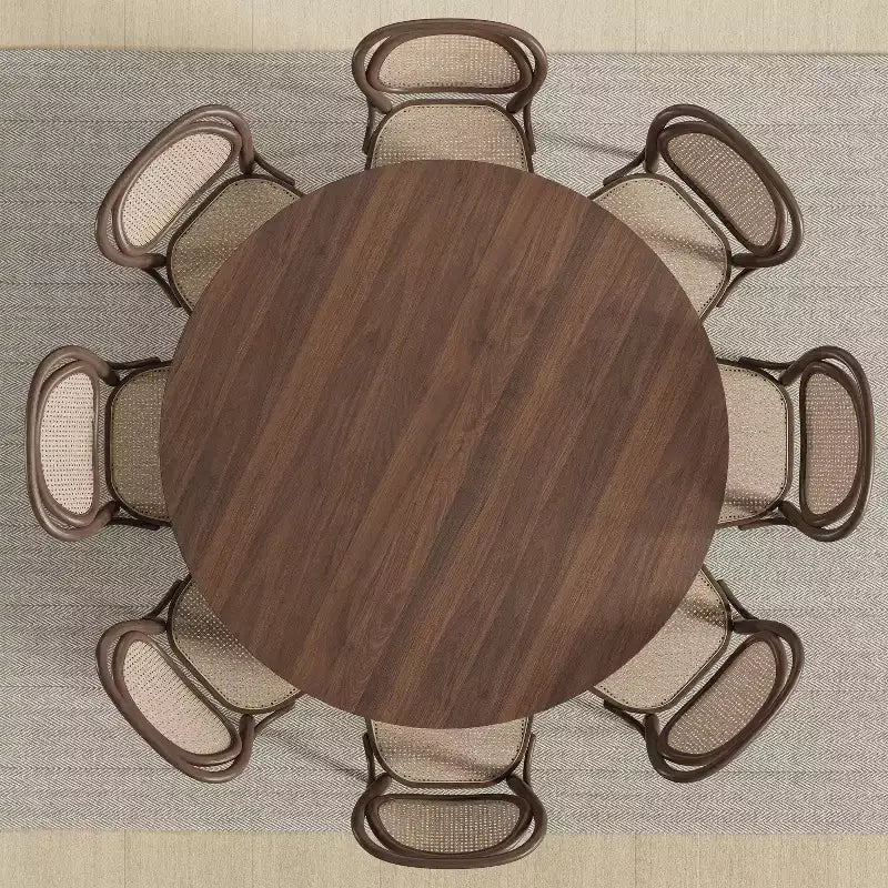 PexFix 60 x 60 Table de salle à manger de cuisine de ferme Table de cuisine ronde en noyer avec pieds tissés en rotin pour cuisine, bar, salon