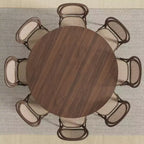 PexFix 60 x 60 Table de salle à manger de cuisine de ferme Table de cuisine ronde en noyer avec pieds tissés en rotin pour cuisine, bar, salon