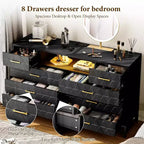 Cassettiera Acekool a 8 cassetti bianca con presa di corrente e porte USB, comò grande da camera da letto con cassetti profondi e moderne maniglie dorate
