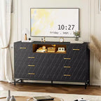 Acekool 8-Drawer White Dresser with Power Outlet and USB Ports, Large Bedroom Chest with Deep Drawers and Modern Gold Handles