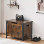 TROPOW Baule con Coperchio, Baule Panca in Legno, Panca Contenitore con Cerniere di Sicurezza, Struttura in Metallo, Scarpiera, Mobile Contenitore, Marrone