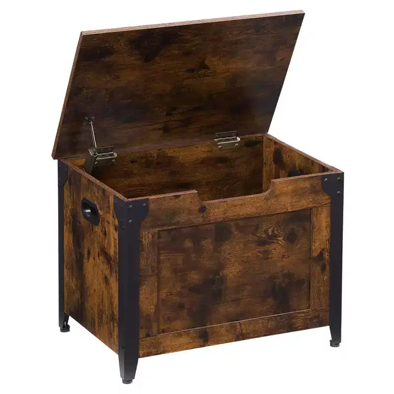 TROPOW Baule con Coperchio, Baule Panca in Legno, Panca Contenitore con Cerniere di Sicurezza, Struttura in Metallo, Scarpiera, Mobile Contenitore, Marrone