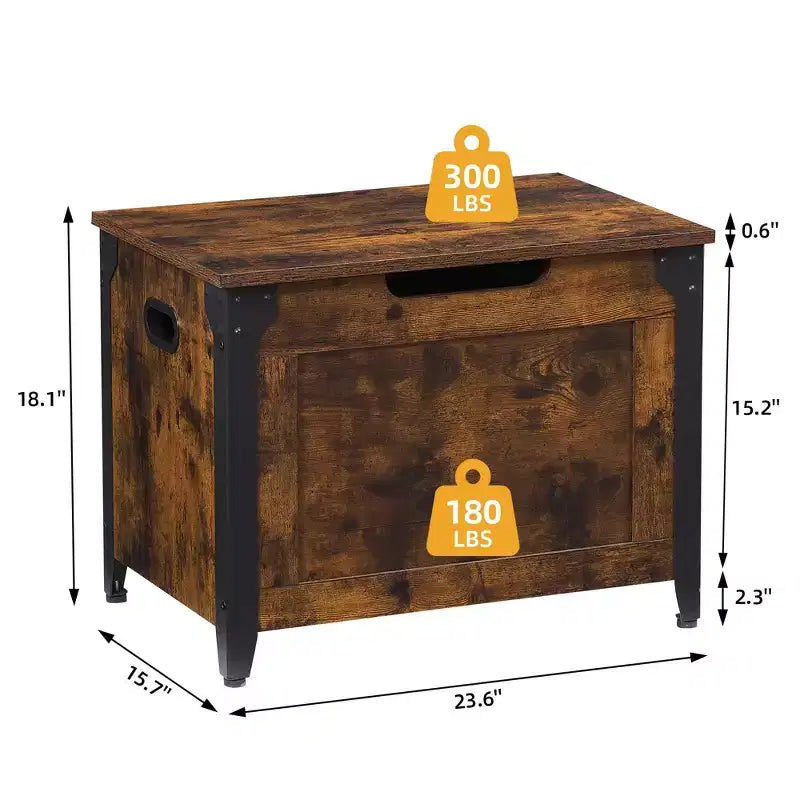 TROPOW Baule con Coperchio, Baule Panca in Legno, Panca Contenitore con Cerniere di Sicurezza, Struttura in Metallo, Scarpiera, Mobile Contenitore, Marrone