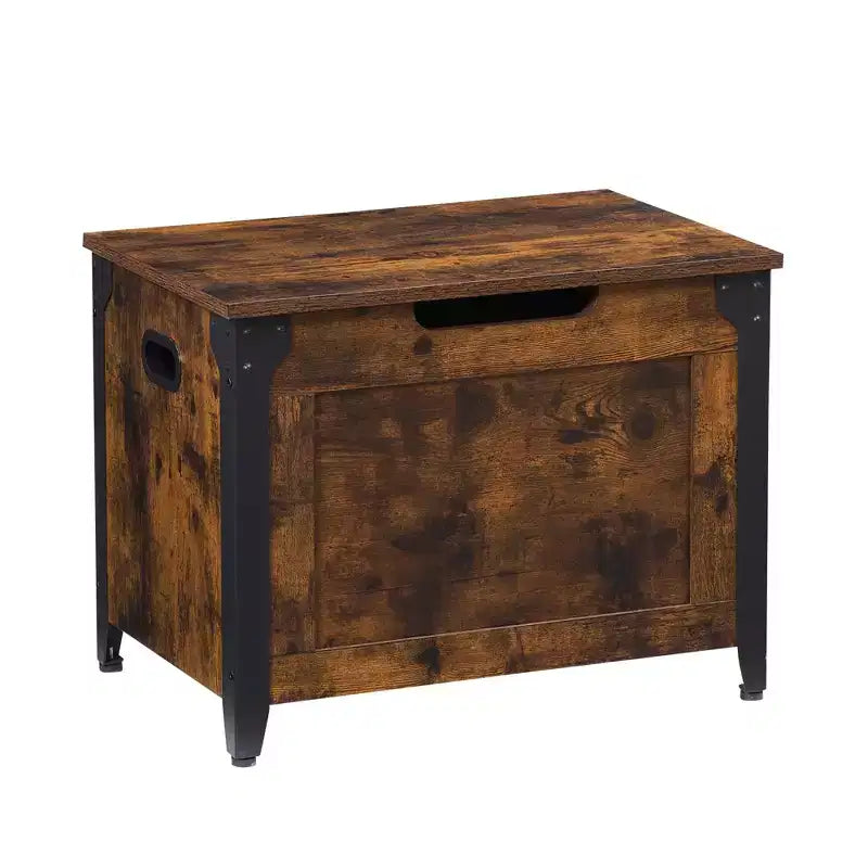 TROPOW Baule con Coperchio, Baule Panca in Legno, Panca Contenitore con Cerniere di Sicurezza, Struttura in Metallo, Scarpiera, Mobile Contenitore, Marrone