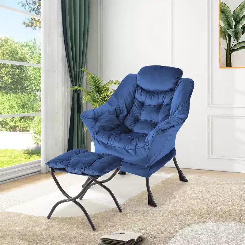 Poltrona relax con pouf, poltrona moderna per soggiorno, poltrona da divano, poltrona da lettura con tasca laterale per soggiorno, camera da letto, dormitorio e ufficio