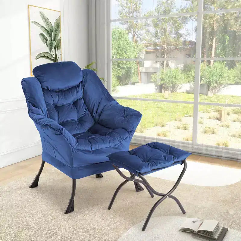 Poltrona relax con pouf, poltrona moderna per soggiorno, poltrona da divano, poltrona da lettura con tasca laterale per soggiorno, camera da letto, dormitorio e ufficio