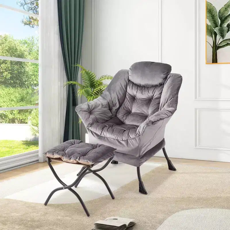 Poltrona relax con pouf, poltrona moderna per soggiorno, poltrona da divano, poltrona da lettura con tasca laterale per soggiorno, camera da letto, dormitorio e ufficio