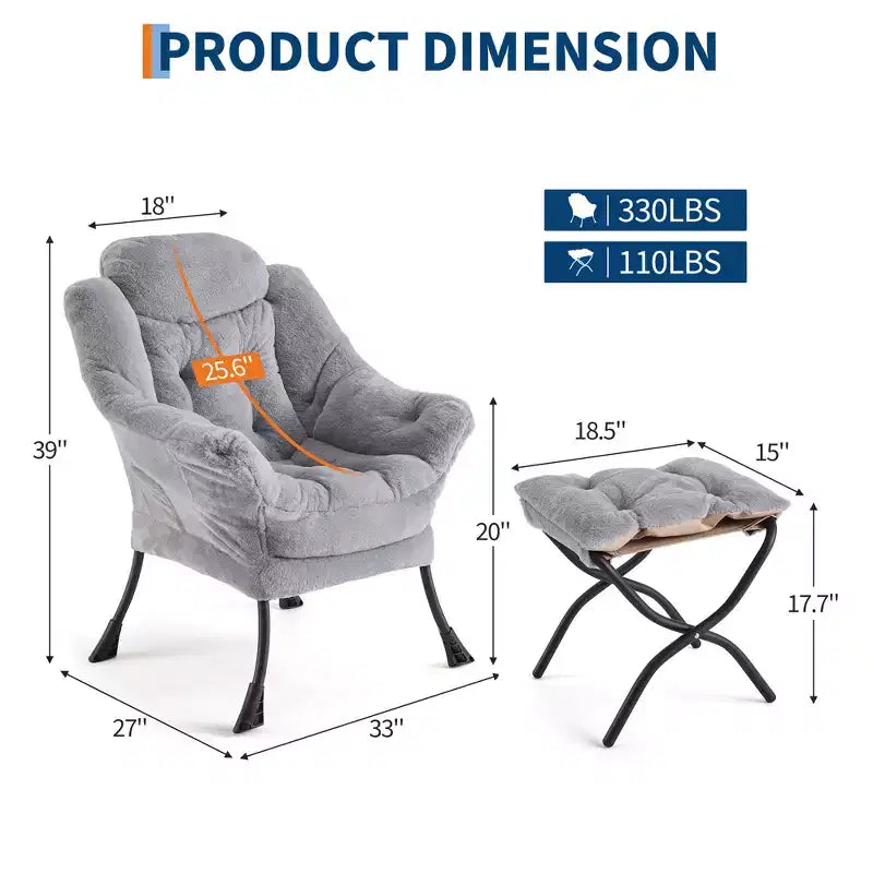Poltrona relax con pouf, poltrona moderna per soggiorno, poltrona da divano, poltrona da lettura con tasca laterale per soggiorno, camera da letto, dormitorio e ufficio