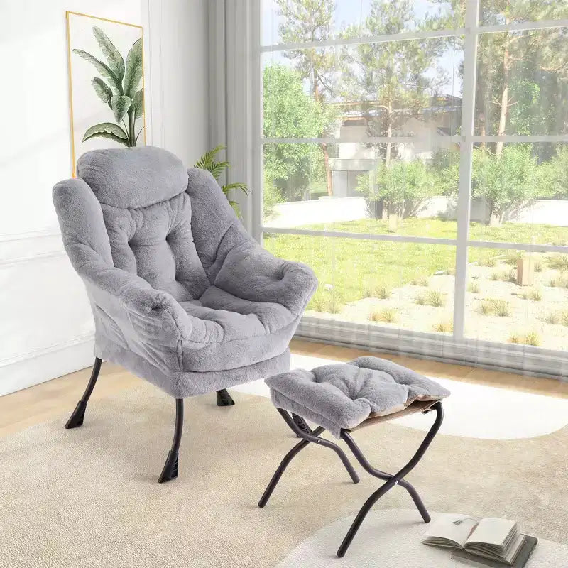 Poltrona relax con pouf, poltrona moderna per soggiorno, poltrona da divano, poltrona da lettura con tasca laterale per soggiorno, camera da letto, dormitorio e ufficio