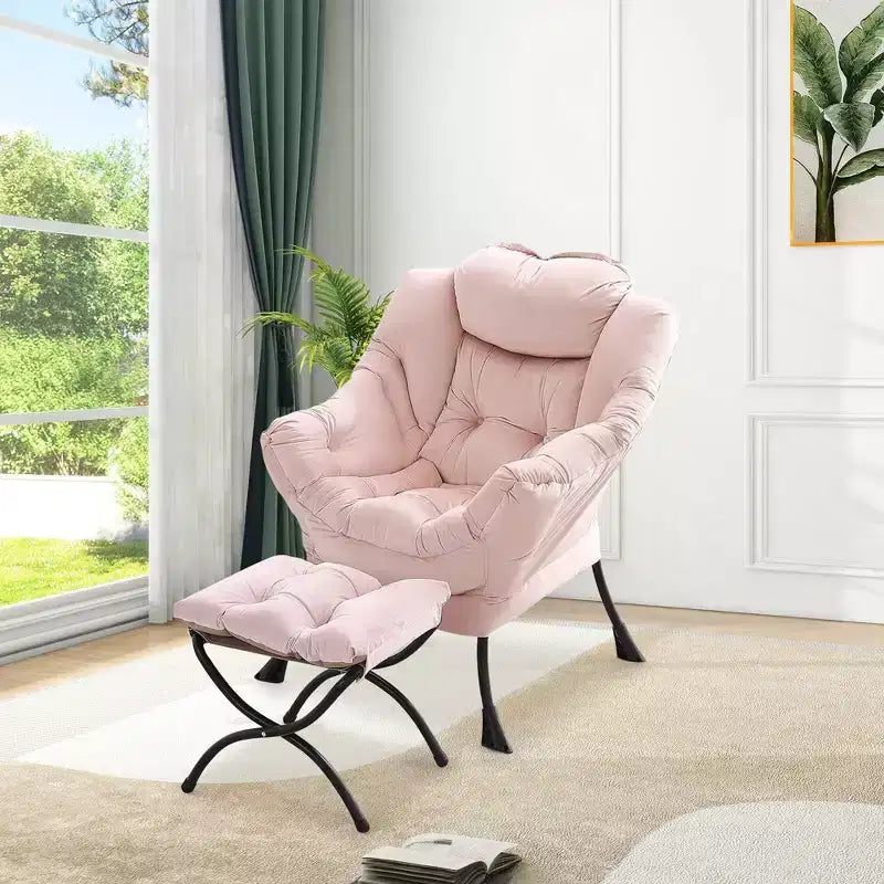 Poltrona relax con pouf, poltrona moderna per soggiorno, poltrona da divano, poltrona da lettura con tasca laterale per soggiorno, camera da letto, dormitorio e ufficio