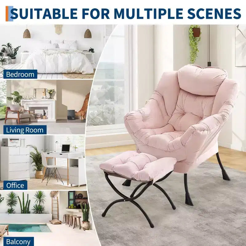 Poltrona relax con pouf, poltrona moderna per soggiorno, poltrona da divano, poltrona da lettura con tasca laterale per soggiorno, camera da letto, dormitorio e ufficio
