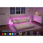 Divano letto singolo con letto estraibile, con stazione di ricarica e luci LED, struttura in metallo con letto estraibile per soggiorno, camera da letto, camera degli ospiti, appartamento