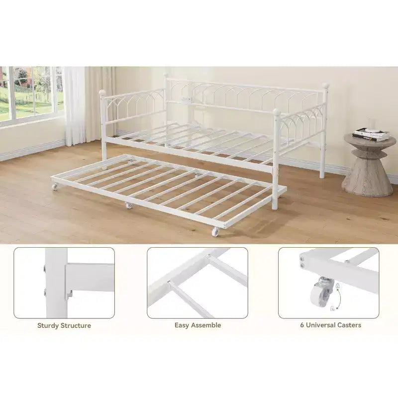 Divano letto singolo con letto estraibile, con stazione di ricarica e luci LED, struttura in metallo con letto estraibile per soggiorno, camera da letto, camera degli ospiti, appartamento