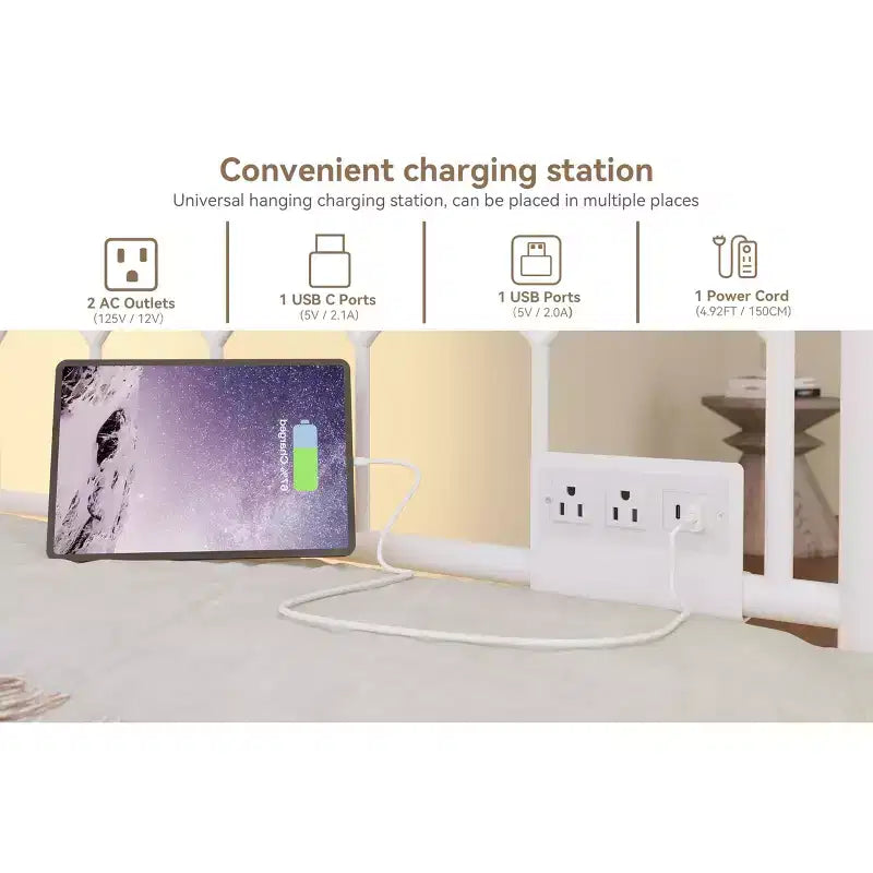 Divano letto singolo con letto estraibile, con stazione di ricarica e luci LED, struttura in metallo con letto estraibile per soggiorno, camera da letto, camera degli ospiti, appartamento