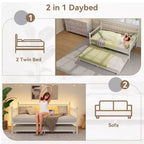 Divano letto singolo con letto estraibile, con stazione di ricarica e luci LED, struttura in metallo con letto estraibile per soggiorno, camera da letto, camera degli ospiti, appartamento