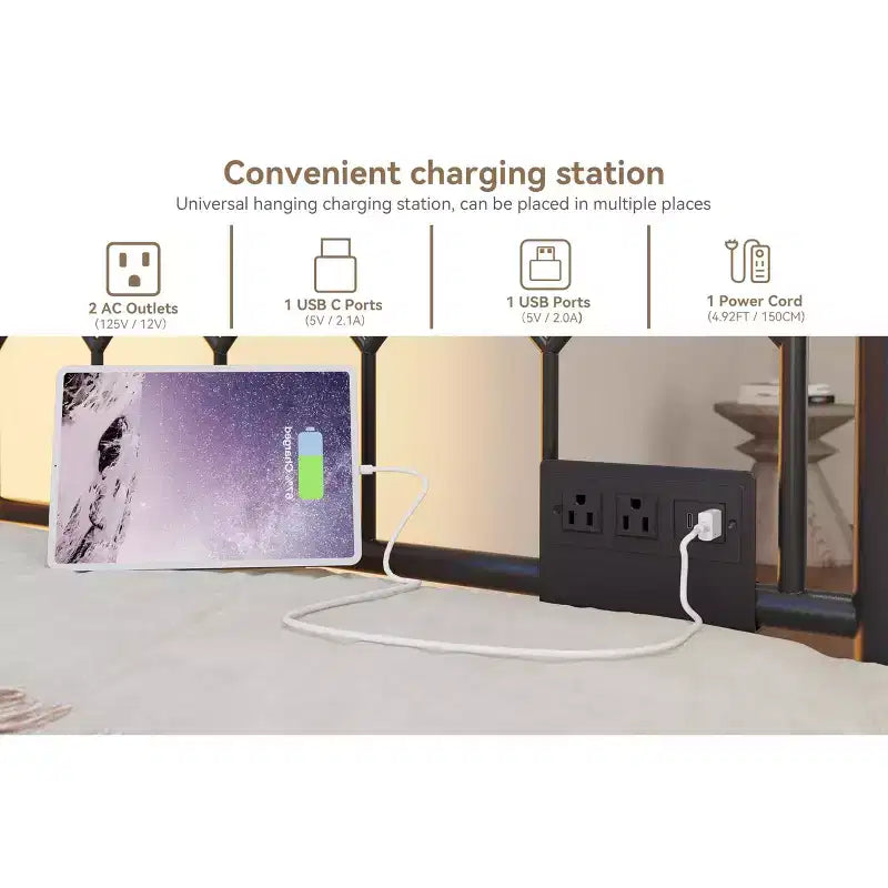 Divano letto singolo con letto estraibile, con stazione di ricarica e luci LED, struttura in metallo con letto estraibile per soggiorno, camera da letto, camera degli ospiti, appartamento