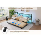 Divano letto singolo con letto estraibile, con stazione di ricarica e luci LED, struttura in metallo con letto estraibile per soggiorno, camera da letto, camera degli ospiti, appartamento